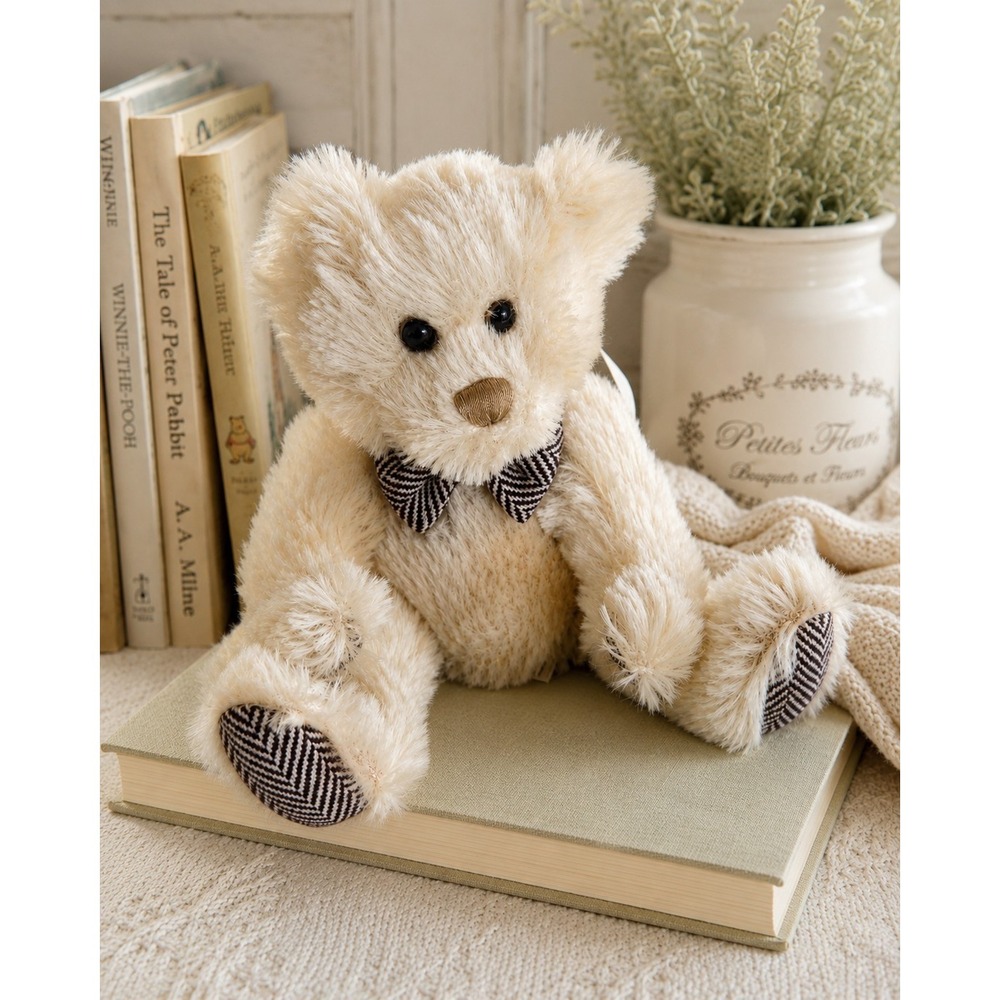 Vintage First & Main Teddy Bear Rare Bear No. 1482 Tweed Bow Tie 7'' Sitting Tan